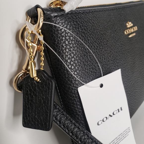 NWT Coach Logo Polished Pebble Leather Small Zip Top Wristlet - Picture 5 of 10